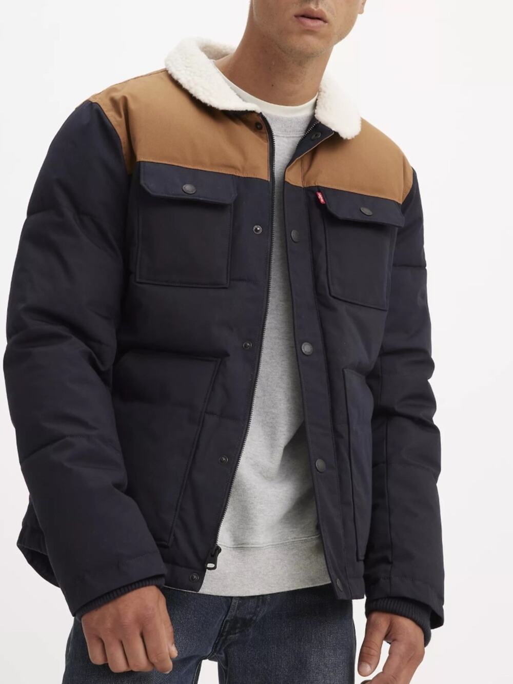 Levi’s Quilted Woodsman Puffer Jacket Navy Tan Sz S